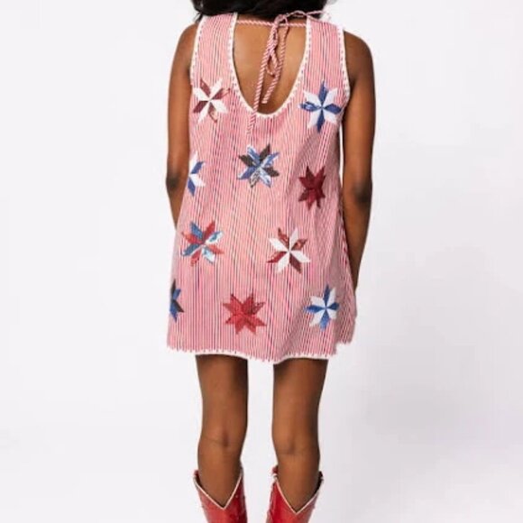 NWT QUEEN OF SPARKLES Red and Blue Star Mini Dress -MEDIUM - Picture 4 of 4